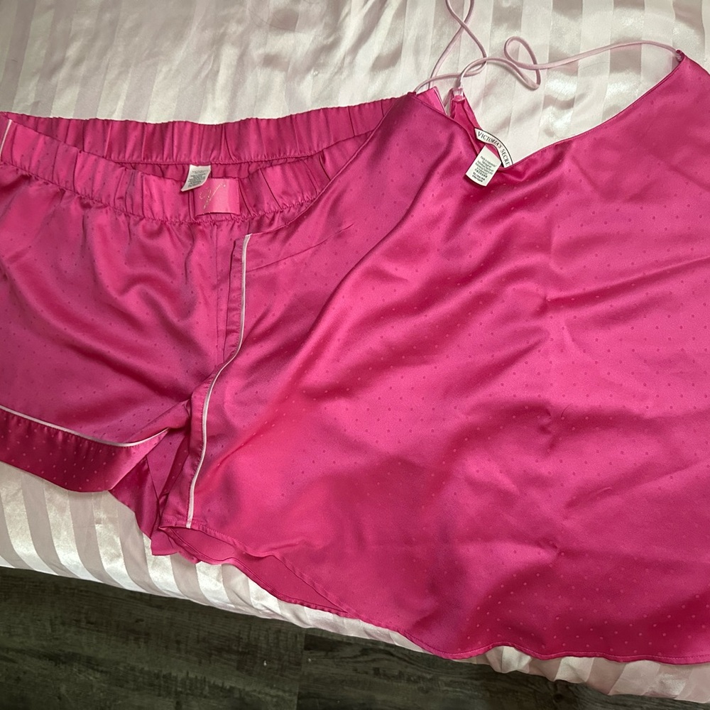Pink Satin Victoria’s Secret Pajama set XL polka dot